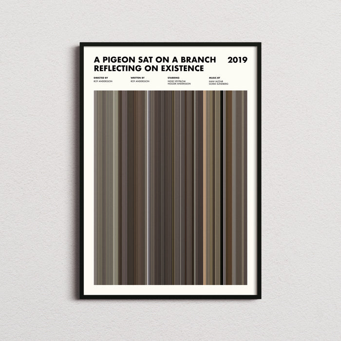 A Pigeon Sat on a Branch Reflecting on Existence Movie Barcode Poster